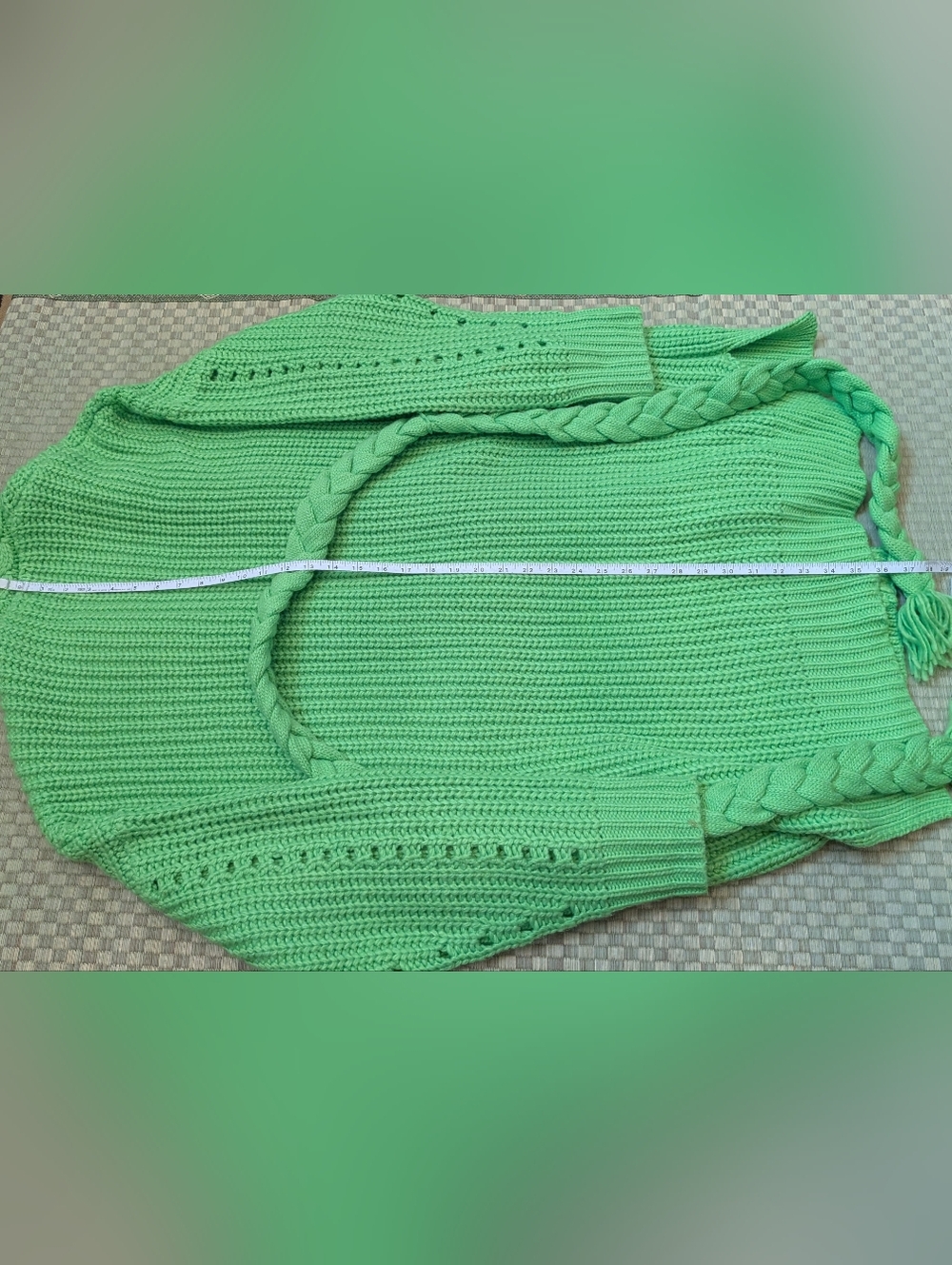 FARM Rio Charlie Oversized Chunky Knit Acrylic Lime Green Cardigan Size Medium - Picture 7 of 10